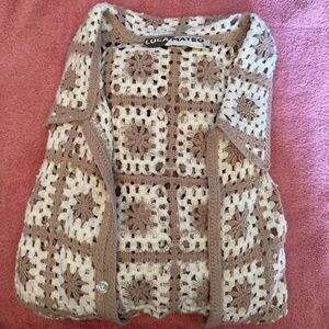 Men's Crochet Button Down Shirt - Cream and Tan